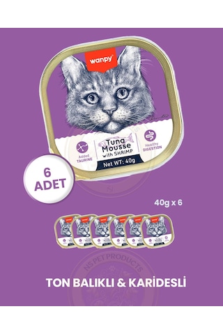 Wanpy Kedi 40g 6'lı Ton Balıklı & Karidesli Alutray Yaş Mama