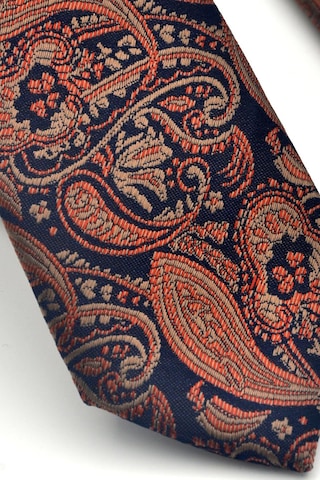 Gaffy Kahverengi Şal Desenli Lacivert Dokuma Kumaş Mendilli Slim Fit Kravat // Sdk-2607-5 Kahverengi