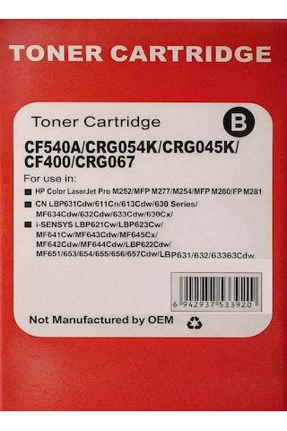 Proalet Hp Cf540a 203a Ve Canon Crg-054, Canon Crg-067 Uyumlu Toner, Yüksek Baskı Kalitesi, Uzun Ömürlü, Çipli, Lazer Yazıcı Kartuşu, Ofis Ev Okul İçin, Profesyonel Kalite Siyah