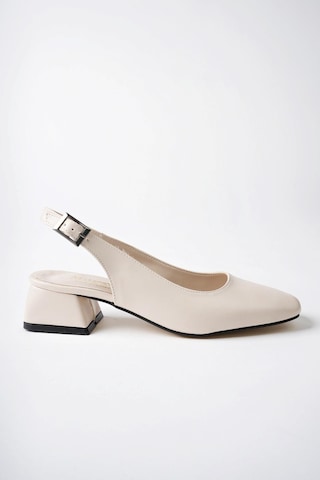 Muggo Lois Garantili Arkası Açık Kare Burunlu Kadın Kısa Topuklu Ayakkabı Ten