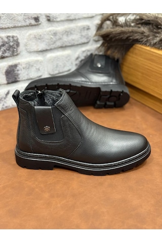 Hakiki Deri Büyük Numara Ortopedik Kürklü Erkek Bot Siyah