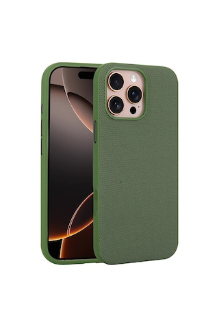 Maks Technology Apple Uyumlu iPhone 16 Pro Max Kılıf M-safe Şarj Özellikli Kumaş Tasarımlı Mkst Miami Sert Pc Kapak - Yeşil