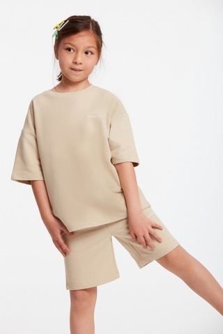 Calı Kız Çocuk Bisiklet Yaka Bej Eşofman Takımı