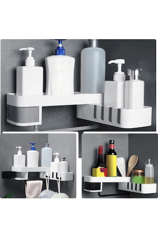 Lemestar Duvarlı Döner Depolama Rafı - Banyo Makyaj Malzemeleri Organizatörü, Deliksiz Kurulum, Su Tükenmesi Tasarımı, Gri Beyaz