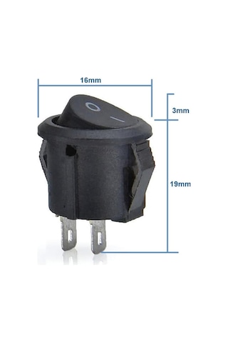 Alkatronik Yuvarlak 2 Pin Anahtar Rocker Switch Mini Buton Kcd1 Siyah 16mm Açma Kapama