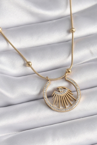 316l Çelik Gold Renk Zirkon Taşlı Göz Model Kadın Kolye Altin
