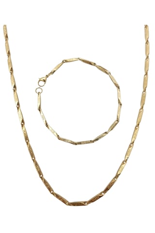 Çelik Takı Seti Bileklik Kolye Titanyum Melon Motifli Model 2 Mm 22-55 Cm Altın Sarısı Gold Altın