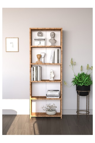 Alpa Ev Mobilya 5 Raflı Kitaplık, Modern Çok Amaçlı Ahşap Ofis, Salon Ve Mutfak Raf Dolabı Atlantik Çam