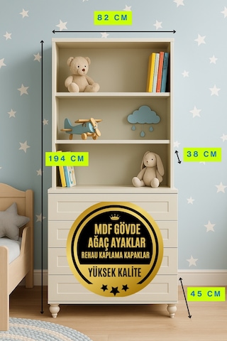 Alin Çekmeceli Şifonyer Ve Kitaplık Set Kumtaşı Renk Mdf Gürgen Ağacı Ayaklı Diğer