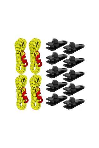 Yaleker 10 Adet Çadır Klemensi + 4 Adet 3 Metre Nylon Rope Tensioner Seti - Abs Malzeme, Depolama Çantası İçeren Çadır Güvenlik Aksesuarı Çok Renkli