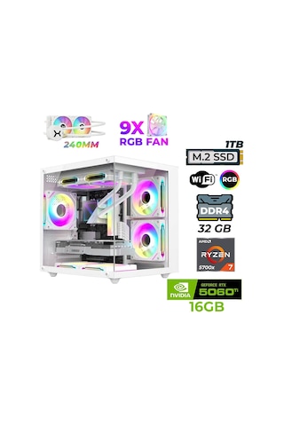 Xaser Sova Cube X60 R7-5700X 32 GB 1 TB M.2 NVME SSD 16 GB RTX5060TI Free Dos Masaüstü Oyuncu Bilgisayarı