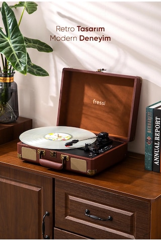 Fressi Dahili Hoparlörlü Pikap Müzik Kutusu Usb+rca+bluetooth Fr-p101 Zenitte Kahverengi