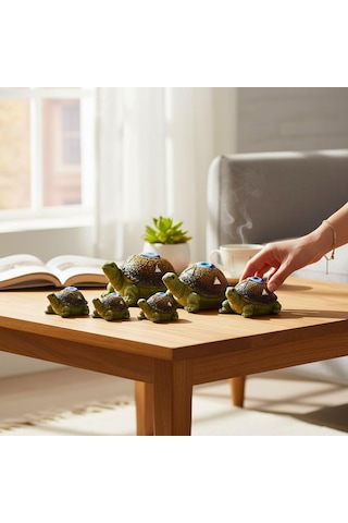 Feng Shui Nazar Boncuğu Motifli 7 Li Caretta Caretta Heykel Biblo Dekoratif Ürün Konsol Vitrin Süsü