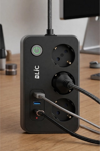 Blic Ftr-02 Akım Korumalı 3lü Grup Priz - 2500w, 20w Pd Usb-c Ve 2x Usb-a Hızlı Şarj, 2 Metre 0.2 M