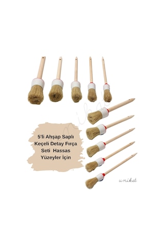5'li Ahşap Saplı Keçeli Detay Fırça Seti Hassas Yüzeyler İçin Uygundur 1 Adet