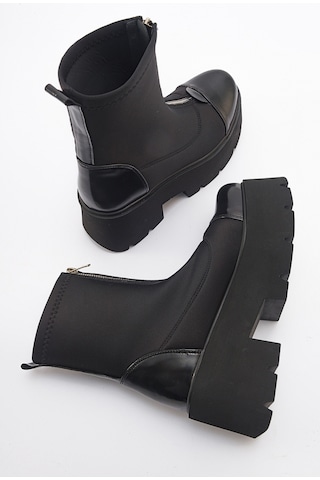Luvishoes Luvi Shoes Bray Siyah Rugan Scuba Kalın Taban Kadın Bot Sıyah Rugan