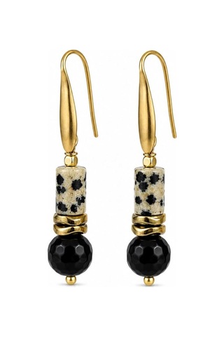 Dalmaçyalı Jasper Ve Oniks Taşı Sallantılı Çelik Küpe Doğaltaş Küpe Siyah - Gold