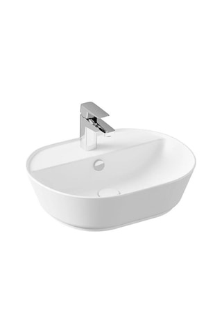 VitrA Geo Oval Batarya Delikli Çanak Lavabo 55 CM Mat Beyaz 7428B