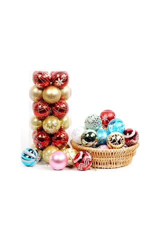 Gajeena 6cm Göl Mavisi Noel Ağaç Topları, 24 Adet Pvc Boyalı Noel Dekorasyonları, Kutulu Noel Ağaç Zırhı Çok Renkli