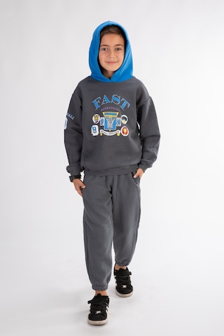 Erkek Çocuk Baskılı Kapşonlu Eşofman Takımı Koyu Gri