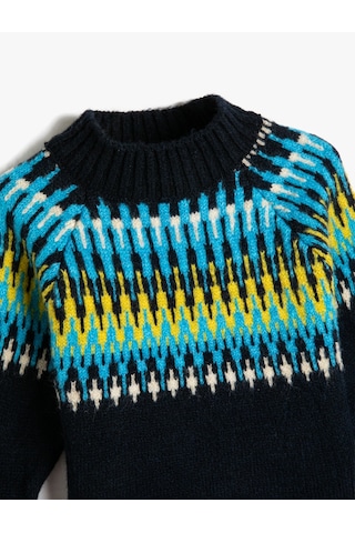 Koton Kazak Örgü Dik Yaka Uzun Kollu Etnik Desenli Multıcolor 3wmb90005ht Mavi