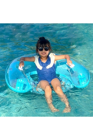 Ikkb Yetişkin Açık Su Eğlence Pvc Şişme Şeffaf U Şeklinde Payetli Şezlong Mavi