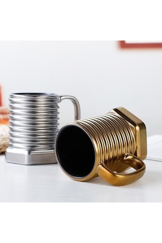 Novahub Altın Roman Seramik Fincan Kupa, Vidalı Kahve Bardağı, 300-400ml, Yaratıcı Kahve Fincanı Altın