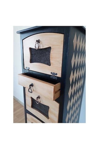 El Boyaması Çekmeceli Kapaklı Dekoratif Ahşap Dolap 105x37x37 Cm Ahşap