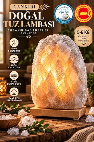 Çankırı 5-6 Kg Gri Doğal Kaya Tuzu Lambası Ahşap Kaideli Dekoratif Lamba
