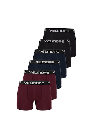 Velmore 6 Lı Kutu Premium Erkek Boxer Likralı Ve Pamuklu İç Giyim Siyah-lacivert-bordo