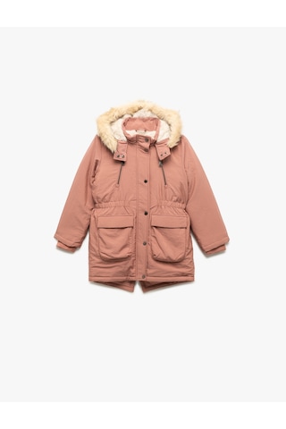 Koton Peluş Detaylı Uzun Kollu Cepli Kapşonlu Mont Pembe 6wkg00012aw Gül