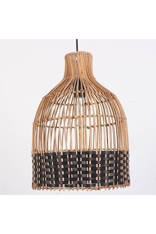 Bohem Etnik Doğal Hasır Bambu & Rattan Handmade, Konik Dekoratif Siyah Sarkıt Avize 30x70cm-9018108583142 Siyah