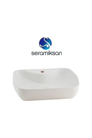 Seramiksan Lucida Tezgah Üstü Lavabo Batarya Delikli Parlak Beyaz 55 CM