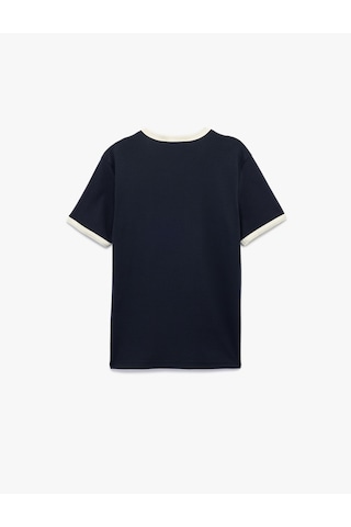 Koton Kısa Kollu Bisiklet Yaka Renk Kontrastlı Pamuklu Slim Fit Tişört Lacivert 6wam10098hk Lacivert