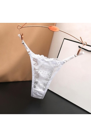 Beyaz Hottie Ayarlanabilir Ince Kayış Thongs Düşük Bel Şeffaf Dantel Külot G-string Külot Kadın İç Çamaşırı Beyaz