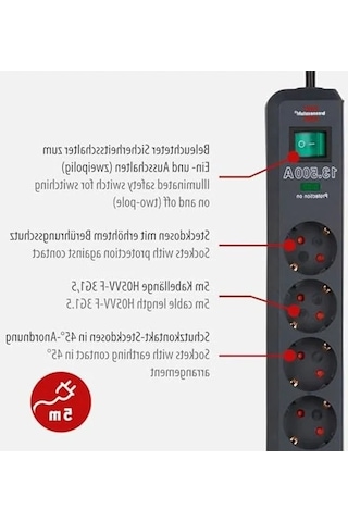 6'lı Grup Priz, Yüksek Gerilim Korumalı Ve 5 Metre Kablo İle Tasarruf Sağlayan Antrasit Renk 0