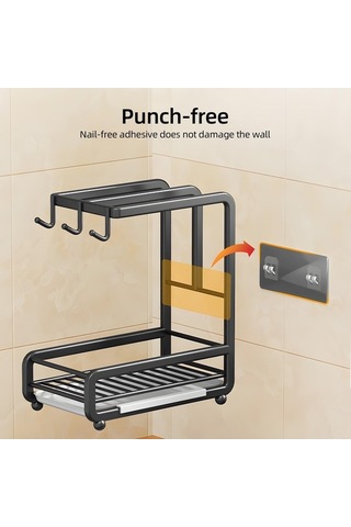 Pazly İşlevsel Mutfak Lavabo Organizatörü, Karbon Çelik, Duvara Monte/tezgah, Havlu Rafları, Sünger Tutucu, Siyah, 28x24,5x14 Cm Siyah