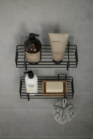Sas Haus Tek Katlı Duş Rafı Kancalı Banyo Şampuanlık & Organizer 2 Adet Siyah Tş-01 Siyah