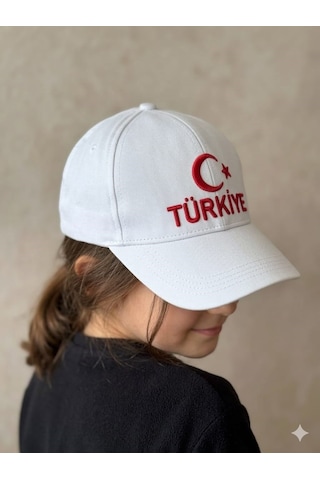 Benitto Kids Kitti 9-15 Yaş Ay Yıldız Ve Türkiye Nakışlı Çocuk Kep Şapka Beyaz