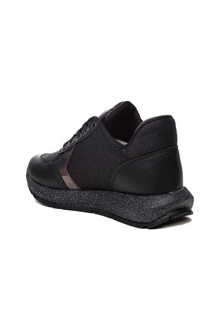 Modalendo Günlük Sneaker Yürüyüş Cilt Simli Siyah Kadın Ayakkabı Siyah