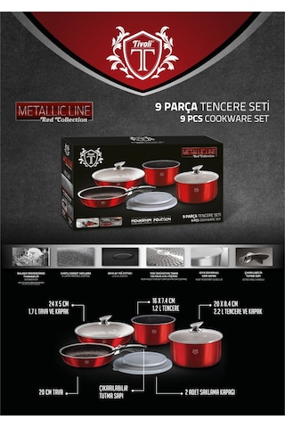 Tivoli Metallic Line İndüksiyon Kırmızı 9 Parça Tencere Takımı