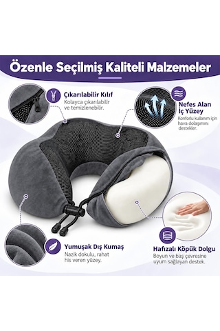 Seyahat Boyun Yastığı Hafızalı Köpük, 360 Destekli, Ortopedik Seyahat Yastığı - Ayarlanabilir Çene Desteği, Yumuşak Kumaş, Yıkanabilir Kılıf, Gizli Fermuar, Uçak Ve Araç Seyahatleri İçin