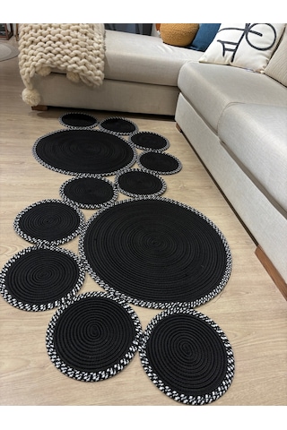 Mavaux Siyah Snake Hasır Jüt Bej Yolluk Halı Kilim Siyah - Beyaz