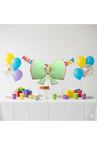 92x58 Cm Fiyonk Retro Yeşil Folyo Balon - Doğum Günü Parti Dekorasyon Balonu Çok Renkli