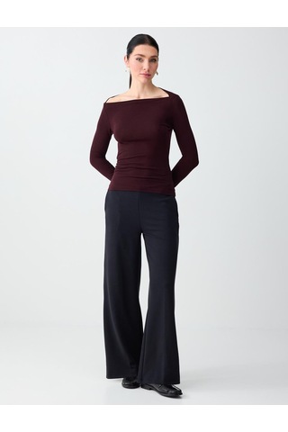 Jimmy Key Jimmy Key Siyah Yüksek Bel Bol Paça Uzun Örme Pantolon 6sw185668900