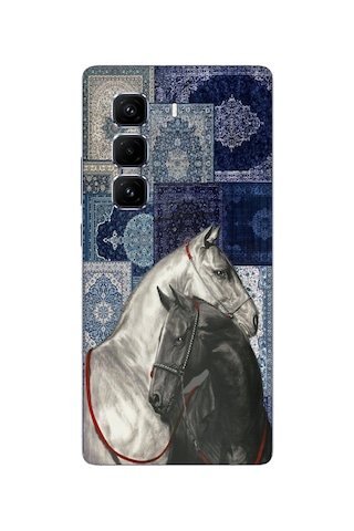 Infinix Hot 50 Pro Plus+ Uyumlu Mavi Kilim Desenli Siyah Ve Beyaz At Baskılı Silikon Kılıf