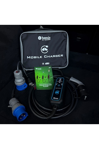 Bemis Mono Mobile Elektrikli Araç Taşınabilir Şarj Cihazı 3,4 Kw - 7,4 Kw - 10 Metre - Çanta Ve Ev Adaptörü 3,4 Kw - 7,4 Kw