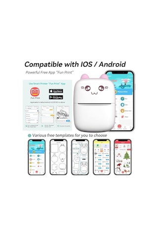 Cobelae C9 Mini Cep Yazıcı, 3 Rulo Kağıtlı Taşınabilir Termal Yazıcı, Bluetooth Mürekkepsiz