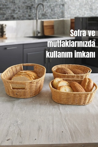 3'lü Oval Kulplu Hasır Sepet Seti - Çok Amaçlı Dekoratif Düzenleyici Kahverengi