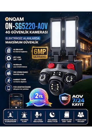 Onqam On-sg5220-aov 4g Solar Güvenlik Kamerası 2 Lens 3mp - 7-24 Kayıt
